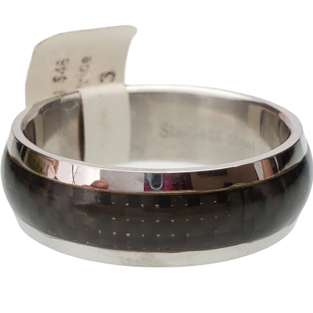 Stainless Steel Band Ring Size 13 silver black